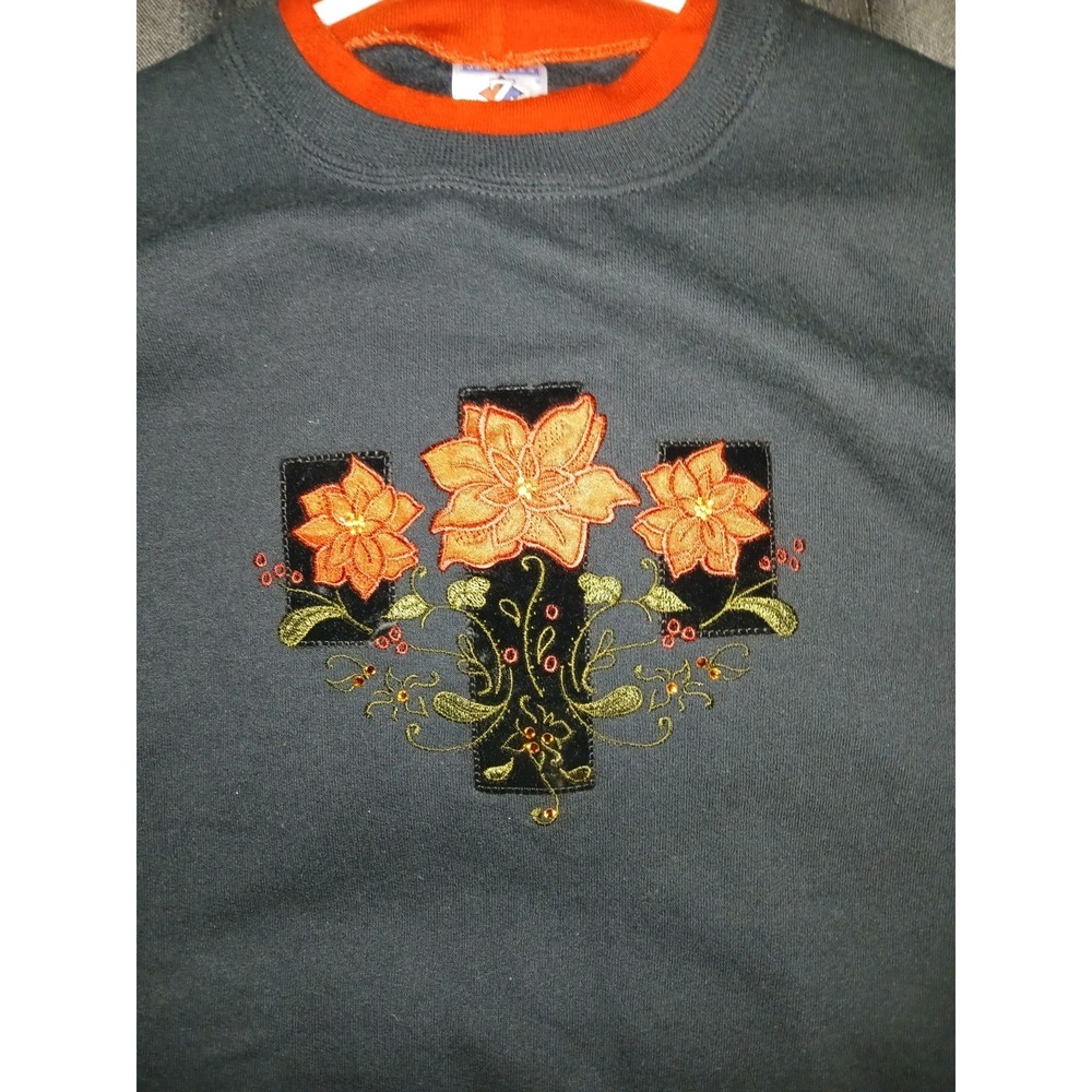 Vintage Jerzees Womens Large Christmas Sweatshirt Poinsettia Embroidered Appliqu - Picture 3 of 6